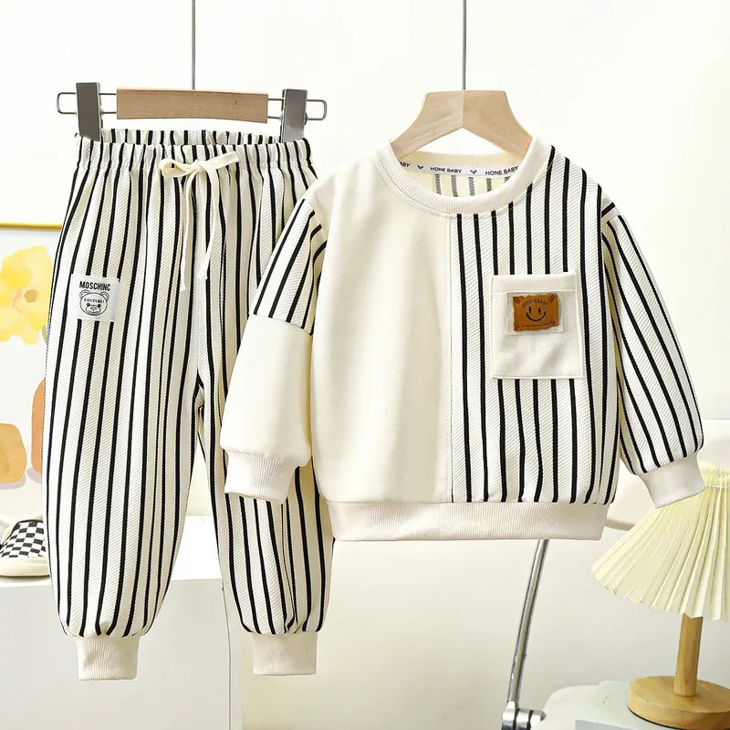 Frühling kinder Frühling Kleidung Rundhals Langarm Pullover Jungen und Mädchen Trendy Baby Stilvolle kinder Kleidung 2PCS
