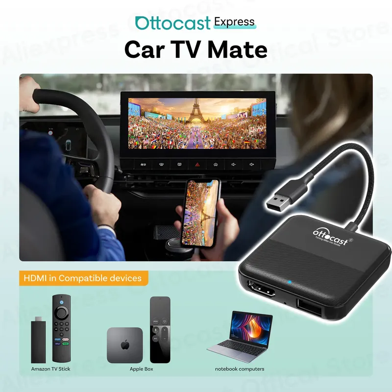 OTTOCAST Express Wireless CarPlay Android Auto Adapter für HDMI Multimedia Video Konverter für TV Sticks TV Box Auto TV Mate