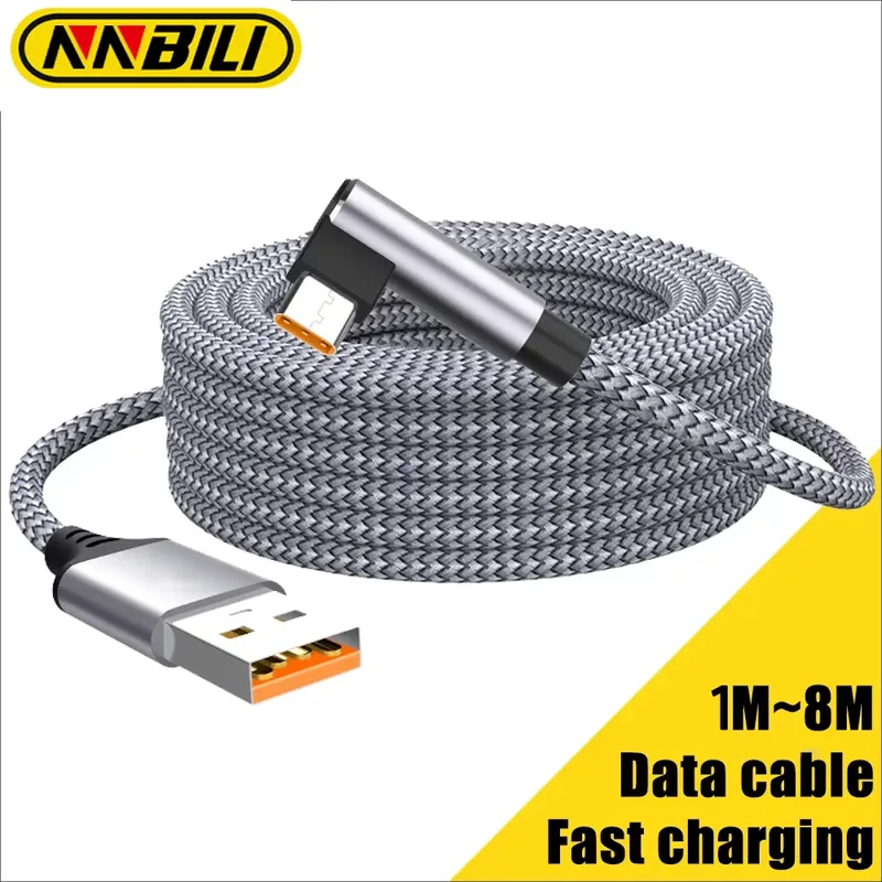NNBILI 6A USB C Ellenbogen Typ C 120W Schnellladekabel 3m 5m Telefon verlängern Ladekabel für Samsung Huawei Xiaomi Oppo Vivo VR