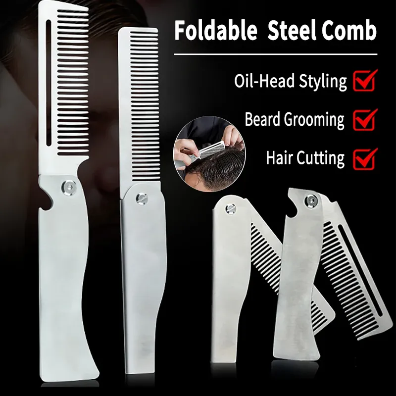 Neue Art 1/2PCS Tragbare Stahl Kämme Falten Tasche Bart Kamm Für Männer Öl Kopf Haar Styling Kamm Salon barber Werkzeuge Für Haarschnitt