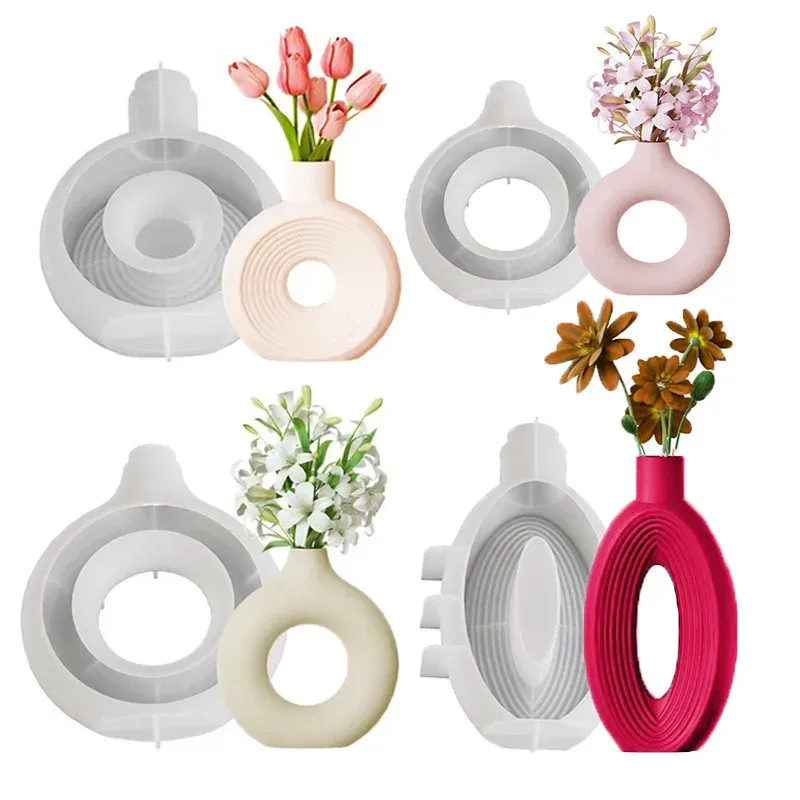 Ovale Streifen Heimtextilien Vase Ornament Silikonform Donut Nordic Ringe Vase DIY Epoxidform