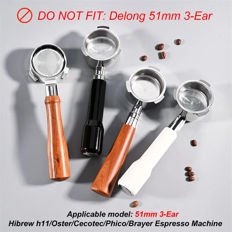 51 mm 3 Ohren Bodenloser Kaffee-Siebträger für Homix H11 Oster Cecotec Hibrew Espressomaschine Edelstahl-Kaffeefilter-Werkzeug