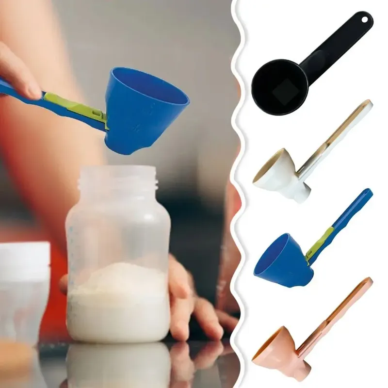 Kreativer Füll-Kaffeeschaufel-Trichter aus Kunststoff, wiederverwendbarer Schiebeschaufel-Trichter, 2-in-1-Messlöffel mit verschiebbarem Design, Küchenhelfer