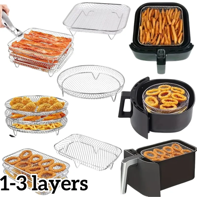 1/3 Schicht Edelstahl Air Fryer Zubehör Stapelbare BBQ Grill Rack Lebensmittel Braten Korb Mehrzweck für Backen kochen Werkzeug