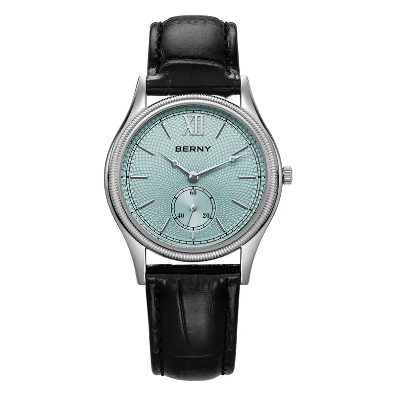 BERNY Herrenuhren, ultradünn, luxuriös, klassisch, stilvoll, Kleid, Quarzuhr, modische Eleganz, Lederband-Armbanduhr