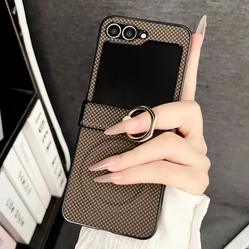 Luxus Finger Ring Stand Board Grid textur Magnetische Telefon Fall Für Samsung Z Flip 7 6 5 flip 4 3 Magsafe Drahtlose Lade Abdeckung
