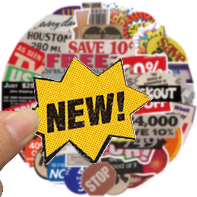 50PCS Pop Stil Retro Aufkleber Stimmung Wort Rabatt Kreative DIY Notebook Computer Handheld Konto Isolierte Tasse Mobile iPad decor