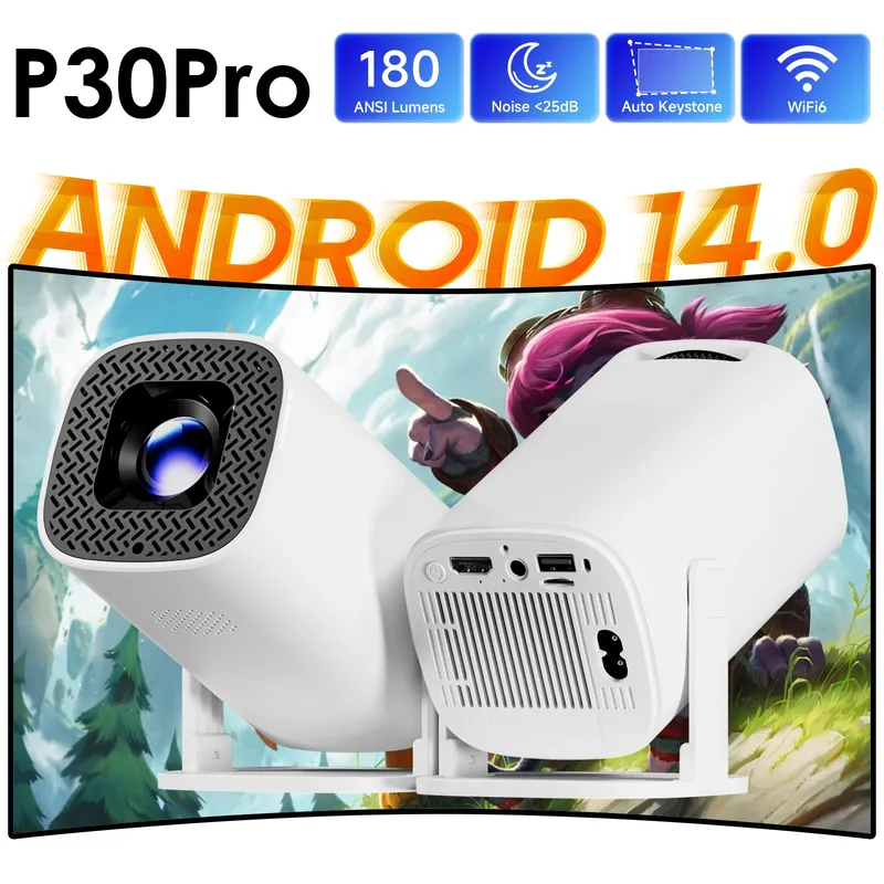 HONGTOP P30PRO Smart Mini Projektor Android 14 WiFi6 BT 5,0 Unterstützung 4K 1280*720P Smart Home Cinema Outdoor Tragbare Projektor