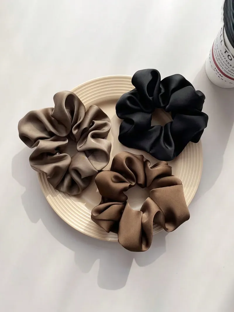 3 stücke Klassische Farbe High Grade Leuchtenden Satin Dickdarm Haar Ring frauen Frikadelle Kopf Leder Sehne Kopf Seil