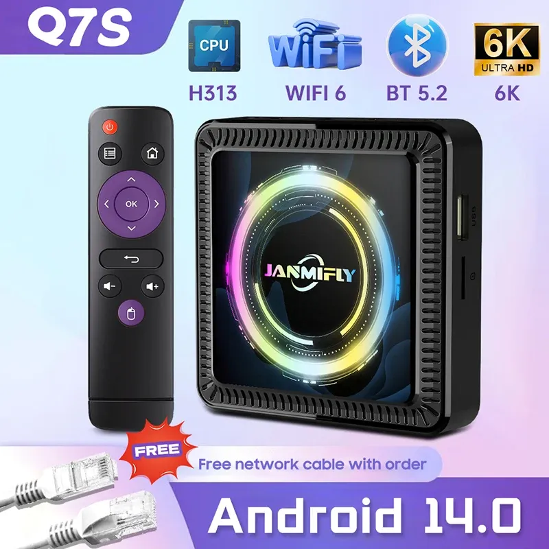 Q7S Smart Android 14 TV-Box Ultral HD 6K Wifi 6 Unterstützung Google Bluetooth 5.2 Streaming Media Player Set-Top-Box