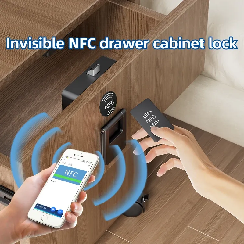 Intelligentes Holztürschloss, unsichtbares elektronisches Schloss, RFID-Karte, NFC-Entsperrung, schlüsselloser Briefkasten, Schrank, Schließfach, Möbel, Schublade, intelligente Schlösser