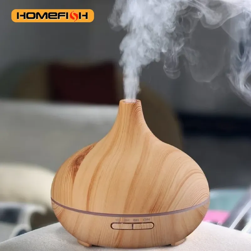 HOMEFISH USB-Luftbefeuchter für Schlafzimmer mit rotierendem Flammeneffekt, Aromatherapie-Diffusor, Nebelhersteller, Nebelgerät und Projektionslicht