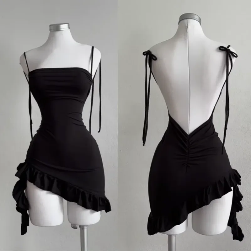 2025, beliebtes europäisches und amerikanisches neues Kleid mit Sommer-High-End-Feeling, Y2K, sexy, rückenfreier, schnürbarer, würziger, hüftumarmender Rock für Mädchen
