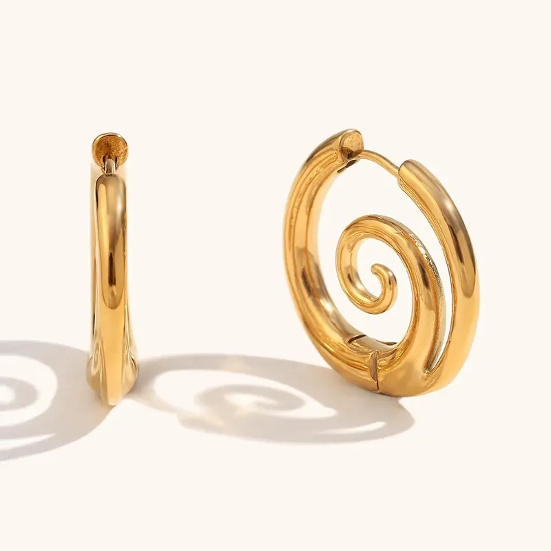 Yupsk Chic Spirale Gewinde Edelstahl Zarte Ohrringe 18K Gold Überzogene Metall Glatte Charme Ins Schmuck Frauen Geschenk