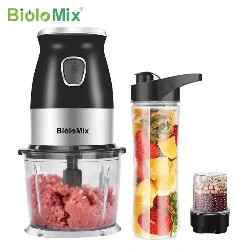 BioloMix 500 W tragbarer Mixer, BPA-frei, 600 ml, persönlicher Mixer mit Zerkleinerer, Schüssel, Fleischwolf, Babynahrungsmaschine