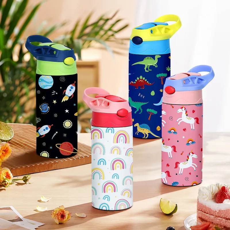350 ml Cartoon-Muster Vakuum Tasse Kinder Isolierte Wasser Flasche Niedlichen Tier Stroh Thermos Becher Handheld Wasserkocher für Outdoor Schule
