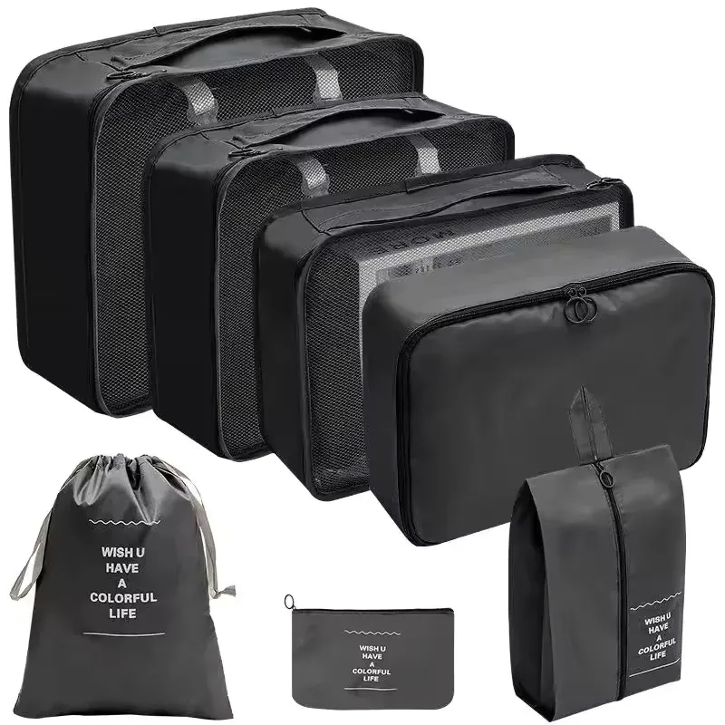 7PCS Set Reise Gepäck Organizer Taschen Kleidung Schuhe Verpackung Set Koffer Faltbare Cube Schlafsäle Kleidung Lagerung Tasche 7PCS Tasche
