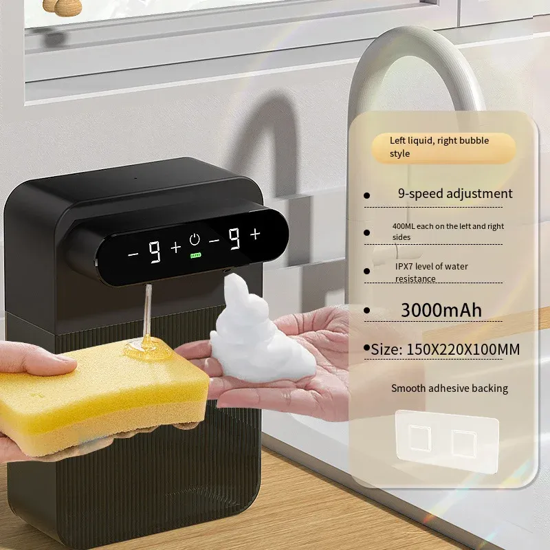Automatischer Seifenspender mit zwei Kanälen, extra große Kapazität, Touchscreen, schnelle Reaktion, Selbstreinigungsfunktion
