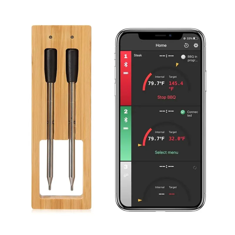 Kabelloses Fleischthermometer mit Bluetooth 5.2 für einen Bereich von 164 Fuß auf einem intelligenten Bluetooth-Fleischthermometer mit 2 Sonden