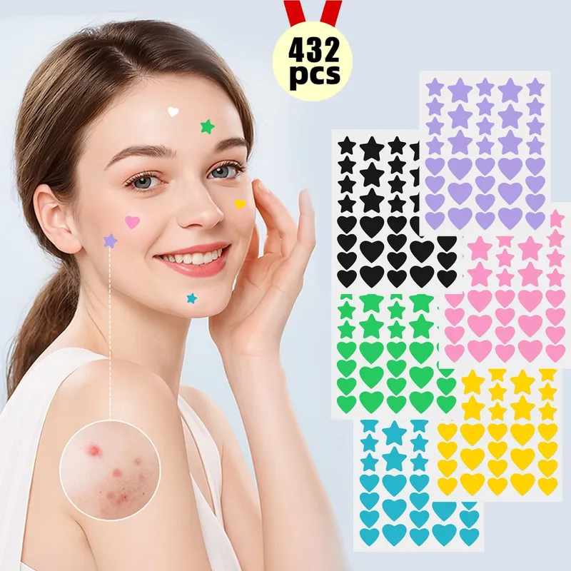 432 Bunte PE-Pickel-Patches, niedlicher sternförmiger Pickel-Abdeckungsaufkleber, unsichtbarer Pickel-Abdeckungsentfernung, Pickel-Patch