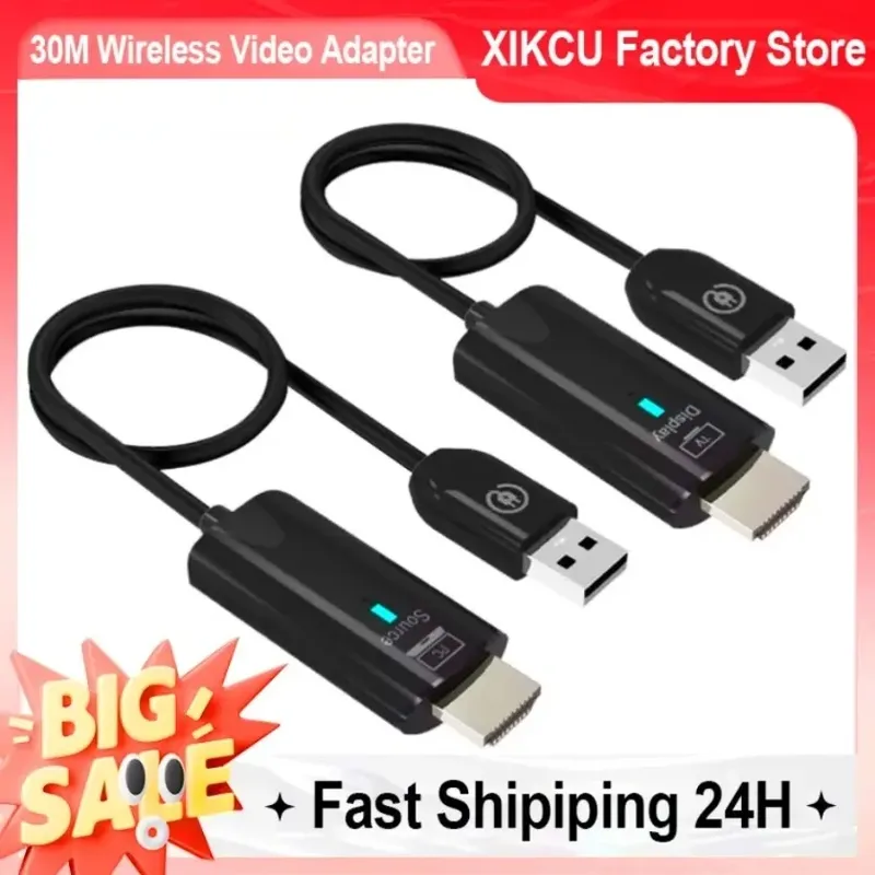 30 m HDMI-kompatibler kabelloser Videosender und Empfänger, Extender, Display-Adapterkabel, Bildschirmspiegel für Kamera, PC zu TV