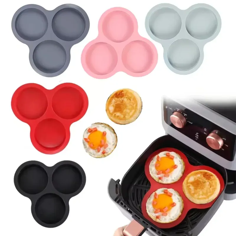 Silikon-Eiform, Luftfritteuse, Eierpfanne, wiederverwendbar, 3 Mulden, Muffin, Kuchen, Backform, Küche, Kochzubehör