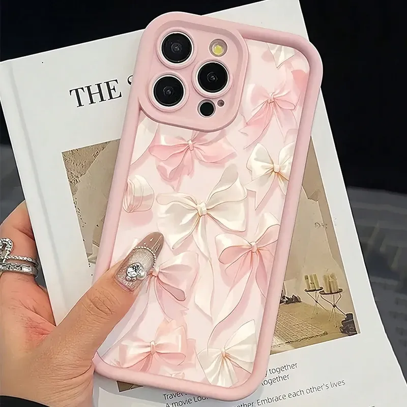 Schleifenknoten-Rosa-Schleifenmuster, stoßfeste, weiche TPU-Handyhülle für iPhone 17 11 12 13 14 15 16 Pro Max XS X XR 7 8Plus 16E 17Air Cover