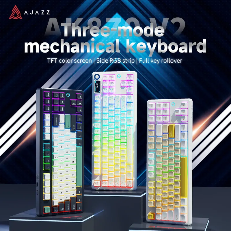 Die mechanische Gaming-Tastatur von Ajazz AK870 V2 ist eine Hot-Swaddable RGB-Gaming-Tastatur mit Kabel, geeignet für verschiedene Szenarien auf Laptops