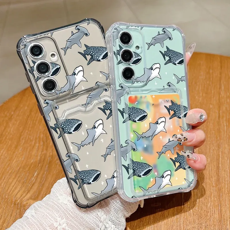 Sharks Hülle für Samsung Galaxy S25 Edge S22 S23 S24 Ultra S25 S24 FE A17 A56 A36 A26 A35 A55 A16 A15 Kartentasche Klare Handyhülle