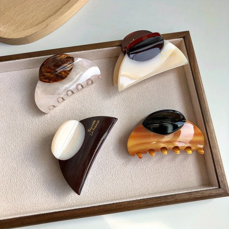 1 Stück elegante französische Vintage-Haarspange, zweifarbig, mit Holzmaserung und marmoriertem Design, perfekt für lässige, tägliche Ankleide, niedliche Haarspangen