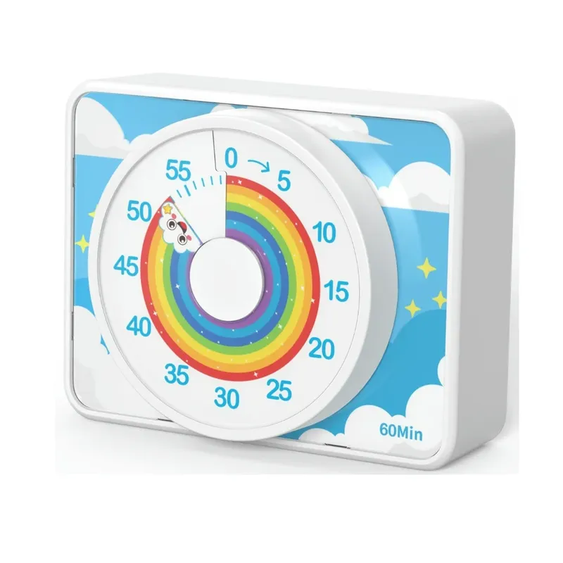 Visueller Regenbogen-Timer, Cartoon-Druck, 60 Minuten Countdown-Timer für Kinder und Erwachsene, leiser Klassenzimmer-Timer für Zuhause, Schule