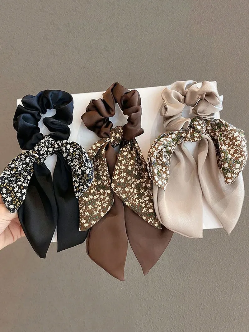 1/2/3 Stück Damen Vintage Französische Mode Einfache und elegante Pferdeschwanz Schleifenband Haargummi, BohoScrunch Haargummis für den Alltag
