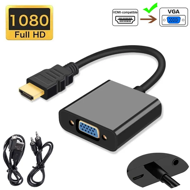 HDMI-kompatibel Zu VGA Konverter Mit Audio Netzteil HDMI Stecker Auf VGA Buchse Adapter HD 1080P Für PS4 TV Box Xbox TV Laptops