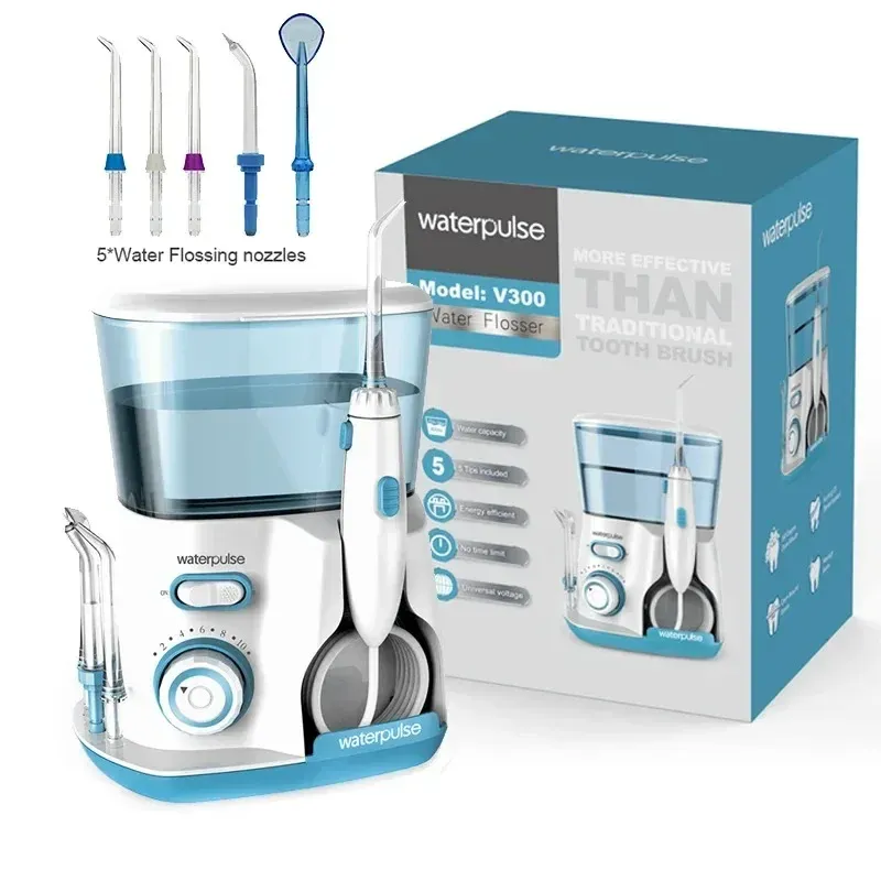 Waterpulse V300G Munddusche 5 Stück Tipps Dental Wasser Flosser Elektrischer Reiniger 800 ml Mundhygiene Zahnseide für Mundpflege