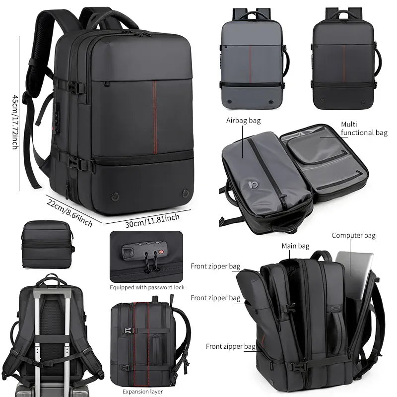 Herren-Rucksack mit Erweiterbarer Vakuum-Kompression, Großer Kapazität, Trocken-Nass-Trennung, Multifunktionaler Business-Rucksack für Kurze Geschäftsreisen