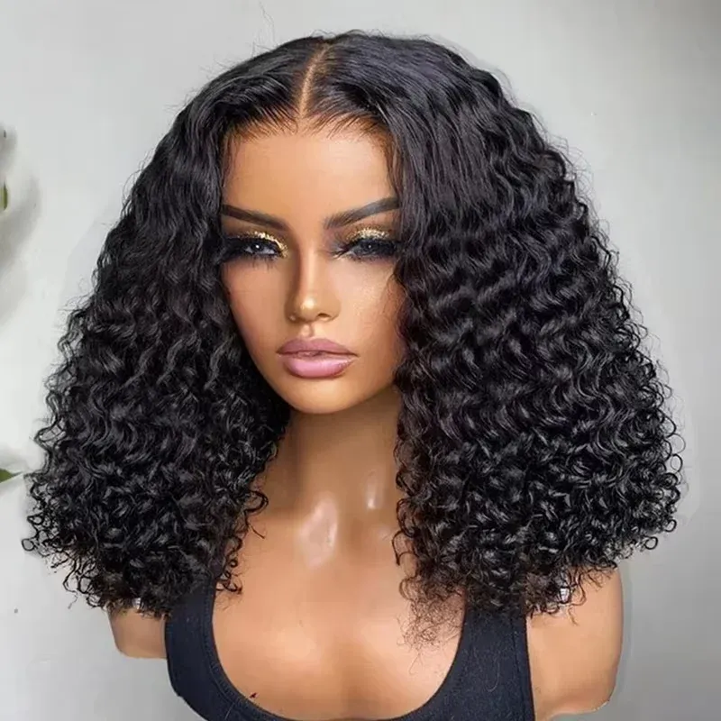 Vorgeschnittene, kein Kleber, Wasserwelle, 13 x 4 Bob-Perücken, lockige 7 x 5 leimlose Perücke, Echthaar, bereit zum Mitnehmen, Lace-Frontal-Perücken für Frauen, vorgezupft