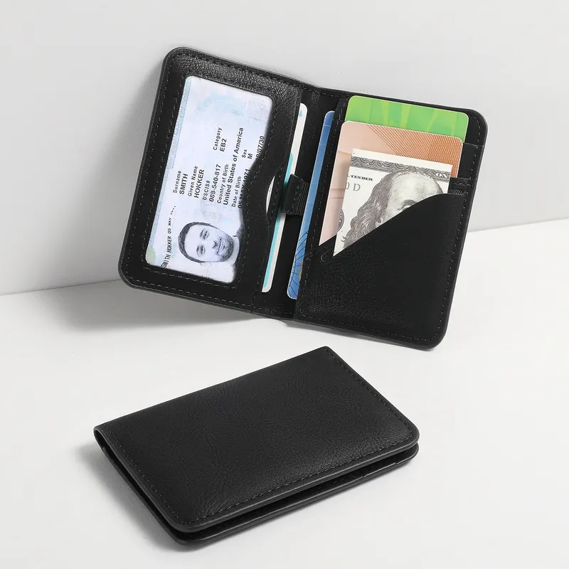 Rfid-blockierende Leder-Geldbörse mit Vordertasche für Herren, schlankes, minimalistisches Herren-Kreditkartenetui, ultradünne Geldbörse für Herren mit Ausweisfenster