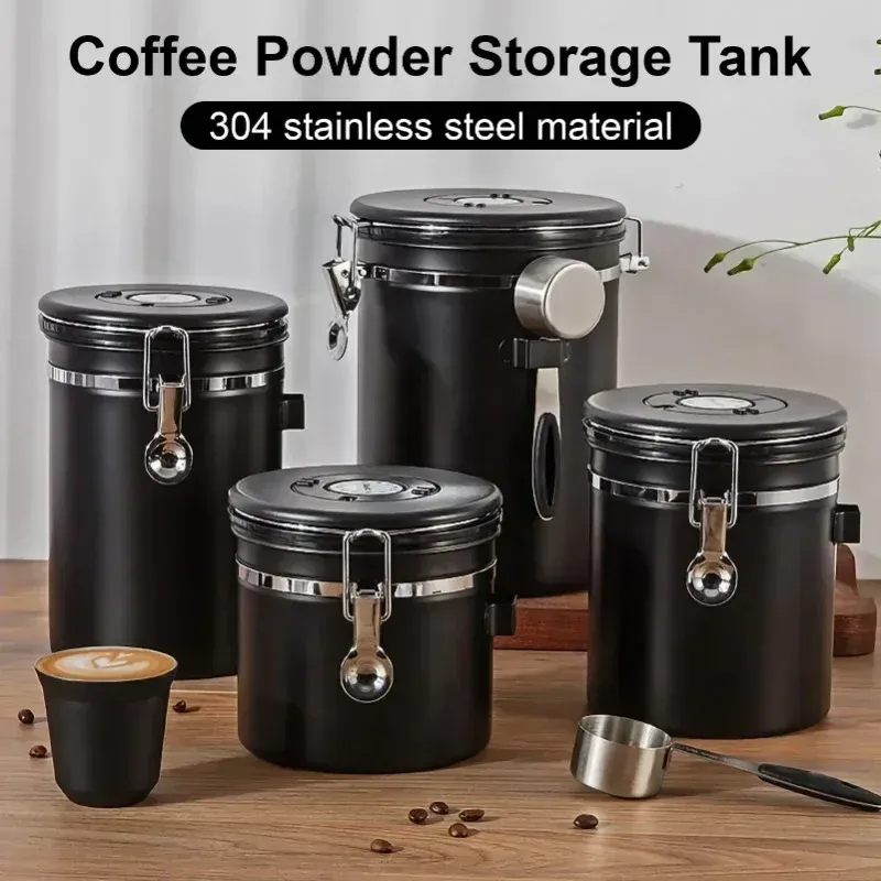 Kaffeebohnen-Vakuum-Vorratsglas aus Edelstahl 304, mit Löffel, großes Fassungsvermögen, luftdichter Behälter, Körner, Nüsse, hält die Aufbewahrung frisch
