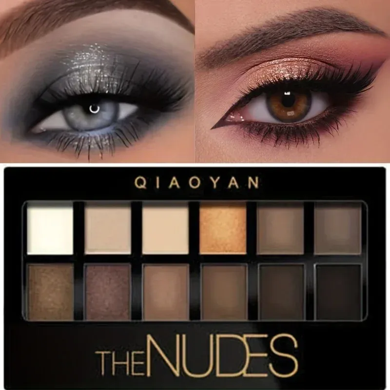 Professionelle 12-Farben-Lidschatten-Palette, natürlicher Schimmer, matte Nudes, kosmetische Augen-Make-up-Platte für Make-up-Künstler