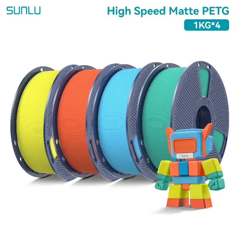 SUNLU Hochgeschwindigkeits-Matt-PETG-3D-Drucker-Filament 4 kg, 1 kg/Rolle, 175 mm Toleranzen +/-0,02 mm Filament 600 mm/s, Druck EU/US/RU