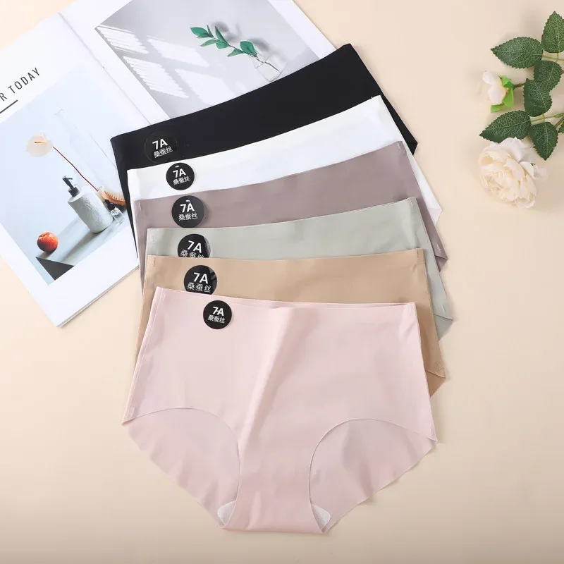 4 Stück/Set Damen-Slips aus Seide, nahtlose Slips für Frauen, weiche, dünne, leichte Unterwäsche, Culotte, Damen-Unterhosen, Größen M-XL