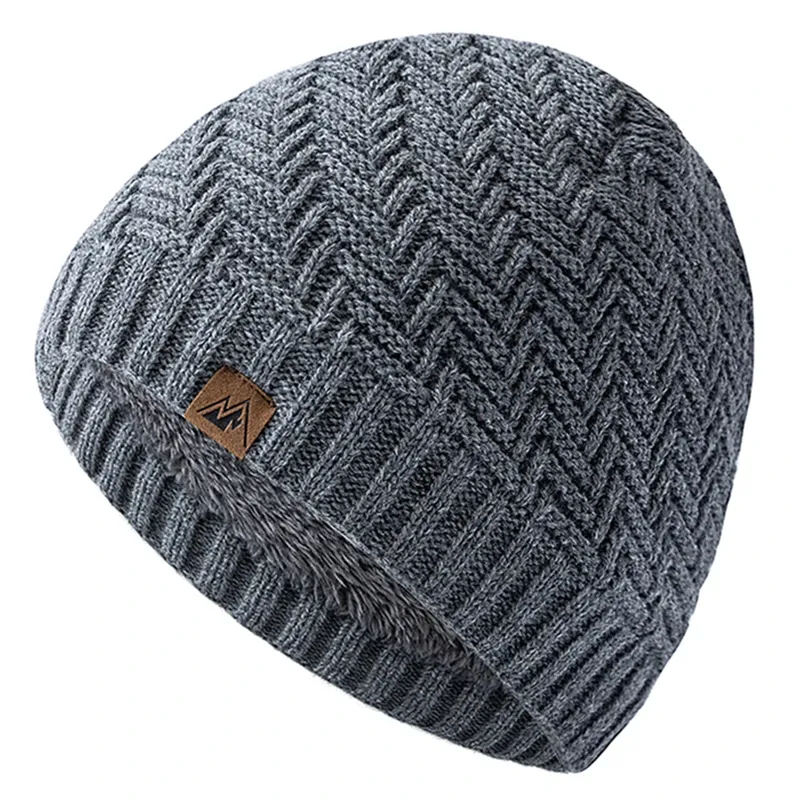 Unisex Peak Labal Wintermützen, modische Strickmützen für Männer und Frauen, Beanie-Mütze, Outdoor-Plüschfell, gefüttert, warme Sportmützen