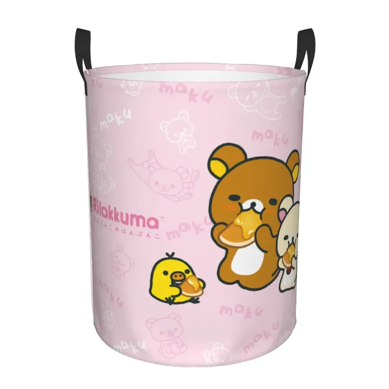 Kawaii Cartoon Rilakkuma Bär Wäschekorb, faltbarer Spielzeug-Kleiderkorb, Aufbewahrungsbehälter für Kinderzimmer