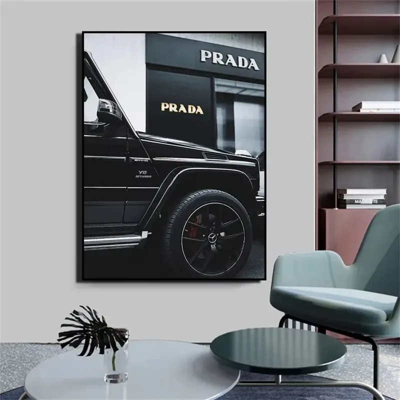 Nordic Klassische Retro Ästhetik Straße Luxus Auto Schwarz Und Weiß Stil HD Öl Auf Leinwand Poster Und Drucke Hause Schlafzimmer Dekor