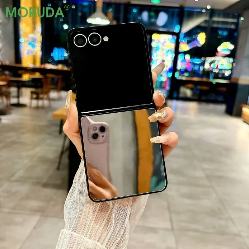 Schwarzer Rand, Spiegel, faltbar, Handyhülle für Samsung Galaxy Flip7 Z Flip 7, 6 5 4, modischer Mädchen-Make-up-Spiegel, stoßfest, lustig
