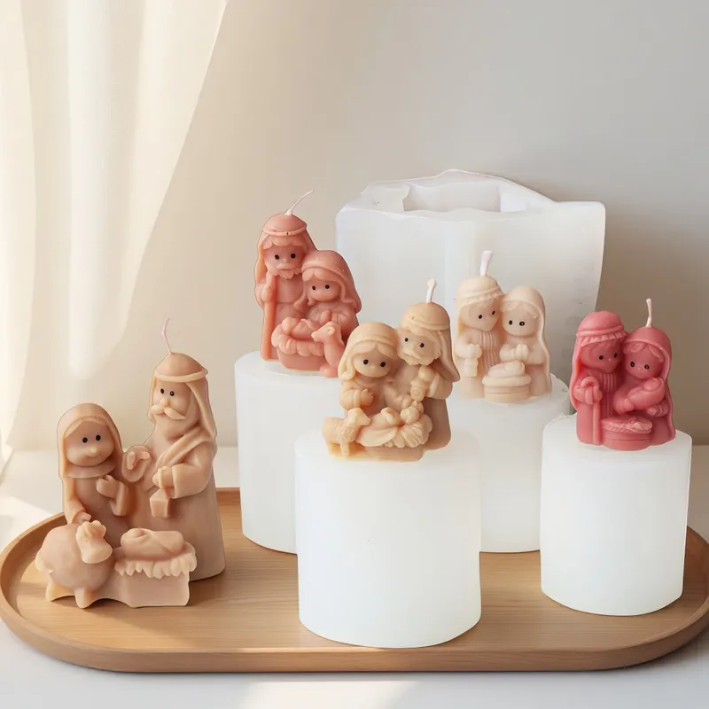 Krippe Silikonform 3D Mini Jesus Familie Epoxid Duftkerze Herstellung Form DIY religiöse Kunst Home Decor handgemachte Geschenke