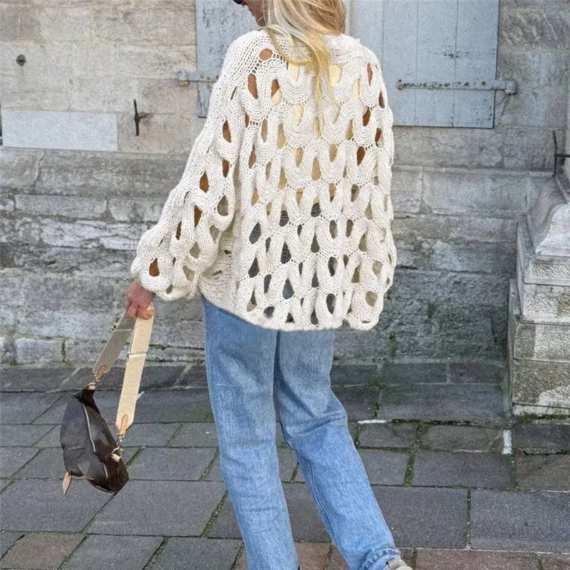 Winter Mode Aushöhlen Resort Blusen Herbst Elegante Häkeln Pullover Tops 2025, Frauen Casual Langarm Einfarbig Pullover