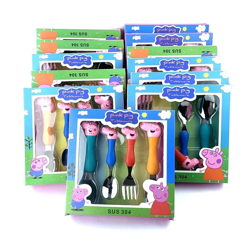 4 Teile/satz Geschirr Peppa Schwein einhorn Gabel Löffel Spielzeug set George geburtstag Party Besteck Rosa Cartoon Figur kinder Geschenk für Kinder