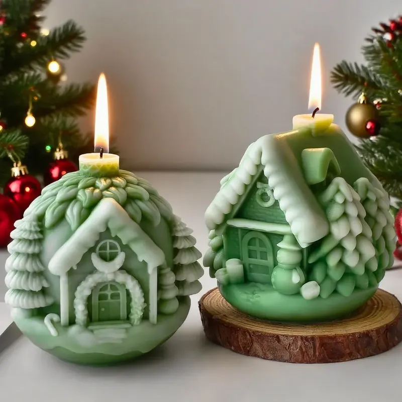 DIY Weihnachtsbaum Haus Silikonform handgemachte Aroma Kerze Gips Harz Ornamente Form Weihnachten Kerze machen liefert