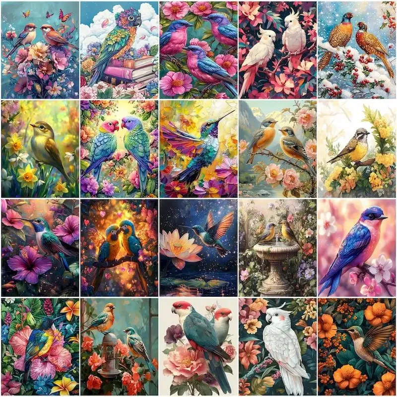 GATYZTORY Malen nach Zahlen, Öl, Vogel, Blumenstücke, Geschenke, Kunsthandwerk, Kunstbild, gerahmte Wandkunst, moderne Leinwand-Bild-Zeichensets